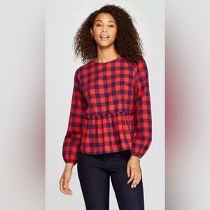 Universal Thread- Women’s Red & Navy Buffalo Plaid Peplum Top, Plus Size XXL